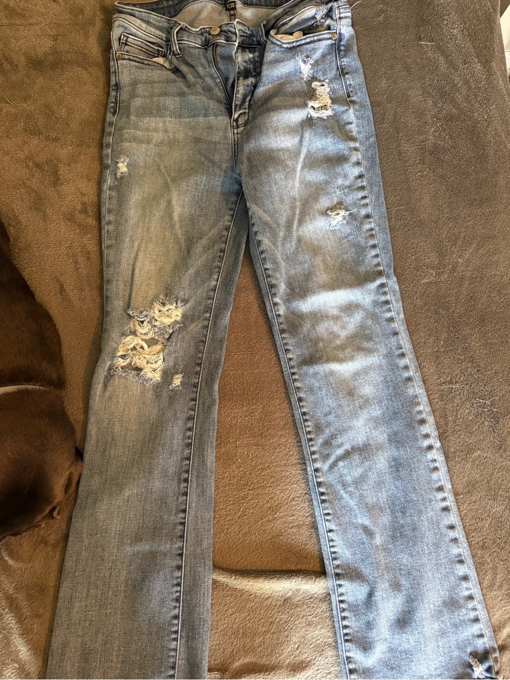 Judy Blue Light Blue Distressed Flare Jeans